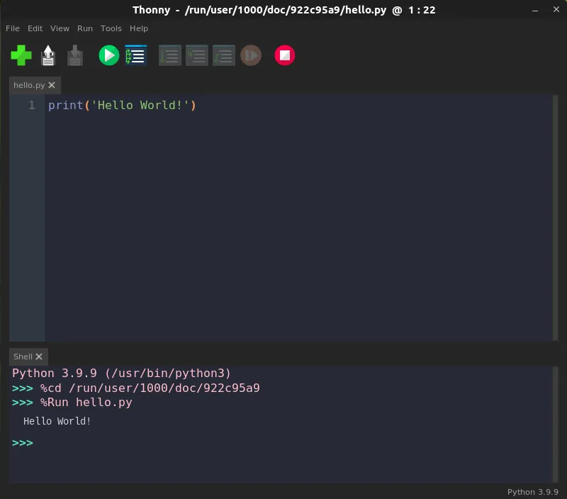 thonny hello world