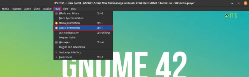 click on tools and then codec information