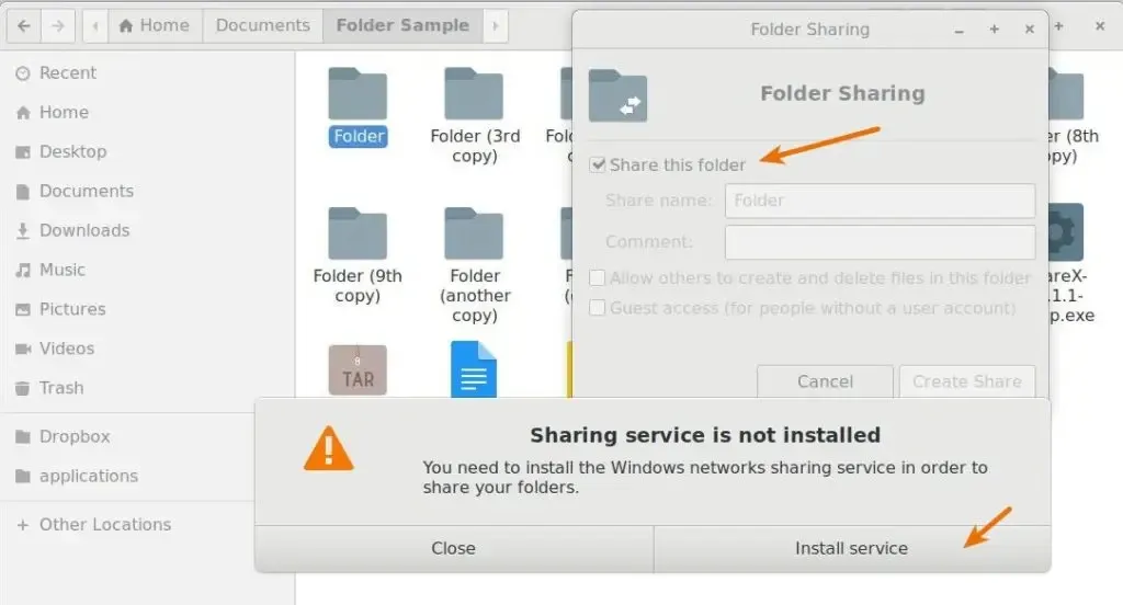 文件夹共享选项 - 安装 Samba