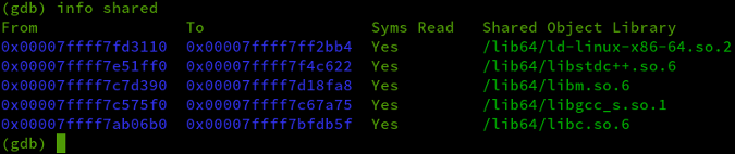 gdb info shared output