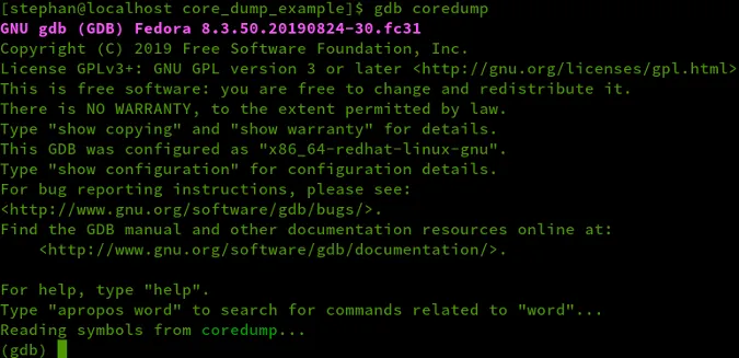 GDB output with symbols
