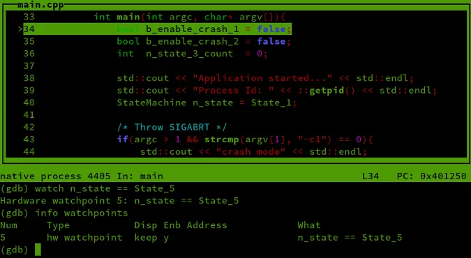 gdb output info watchpoints