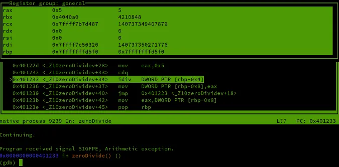 continuing execution after crash