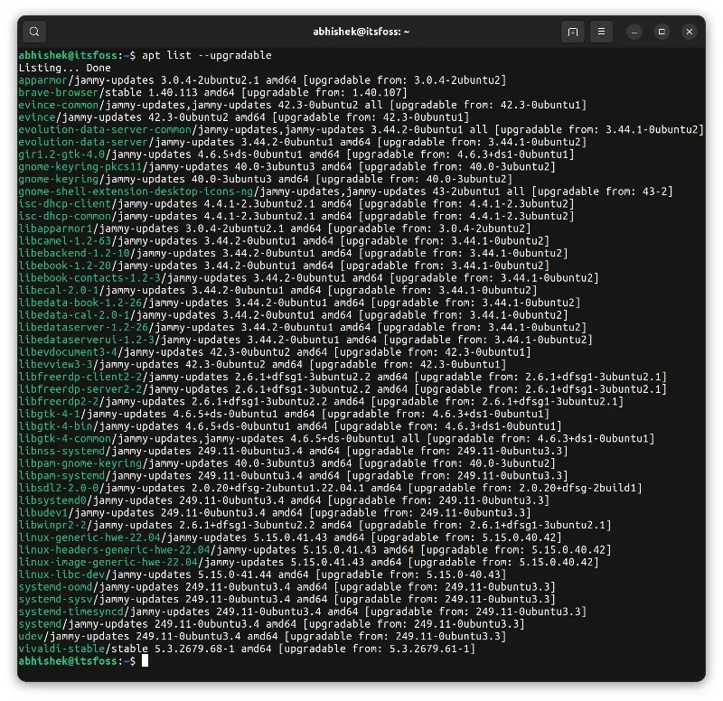 Listing all the upgradable packages
