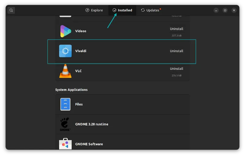 Some installed applications can be found in the ‘installed’ tab of the Software Center