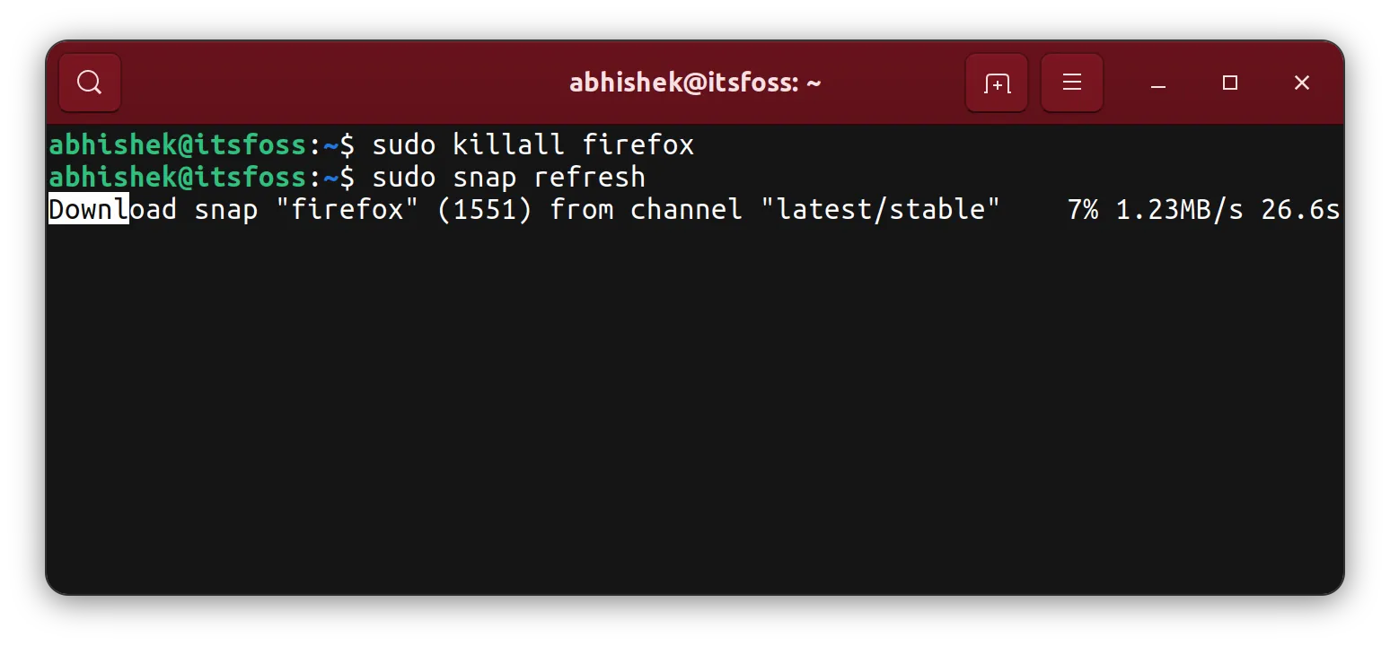 Firefox is being updated with Snap
