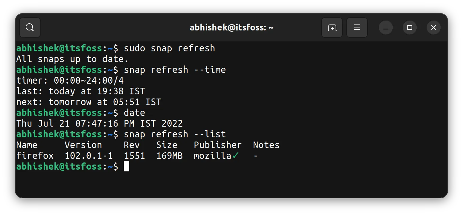 Firefox snap won’t be updated automatically if the browser is running