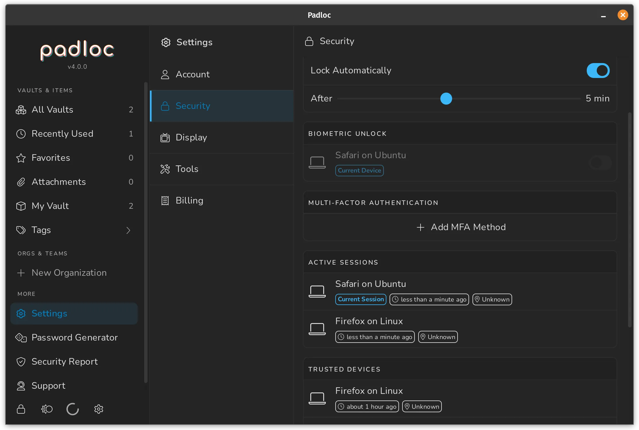 padloc active sessions