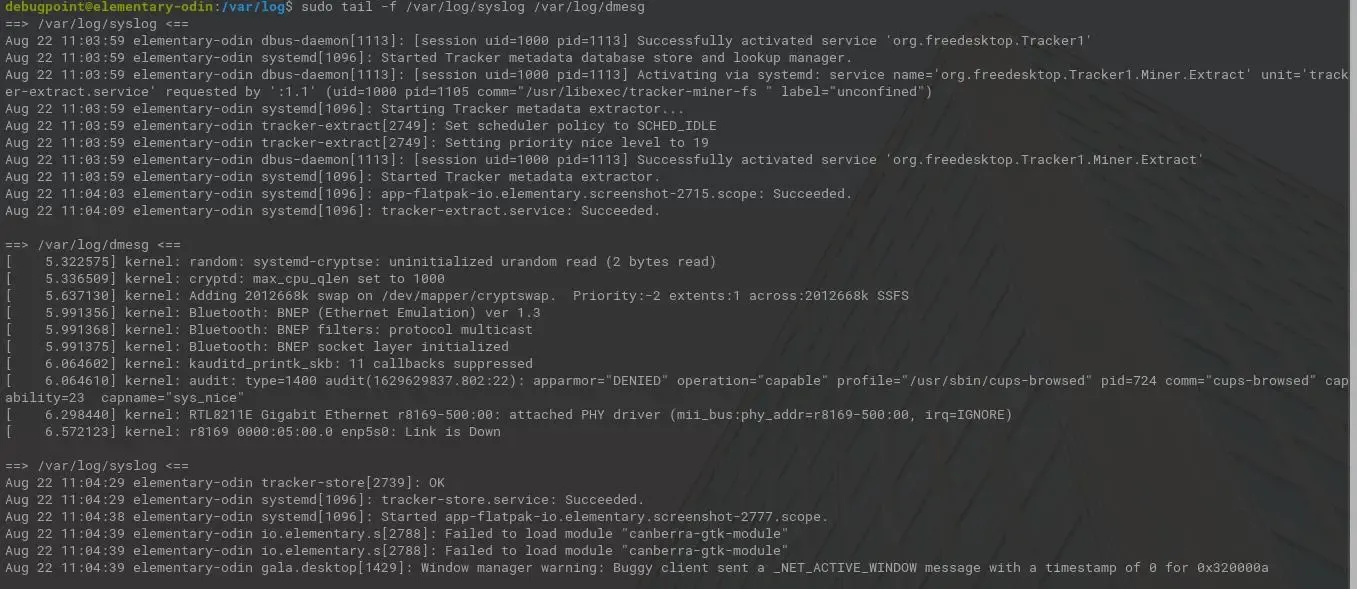 Monitoring multiple log files via tail