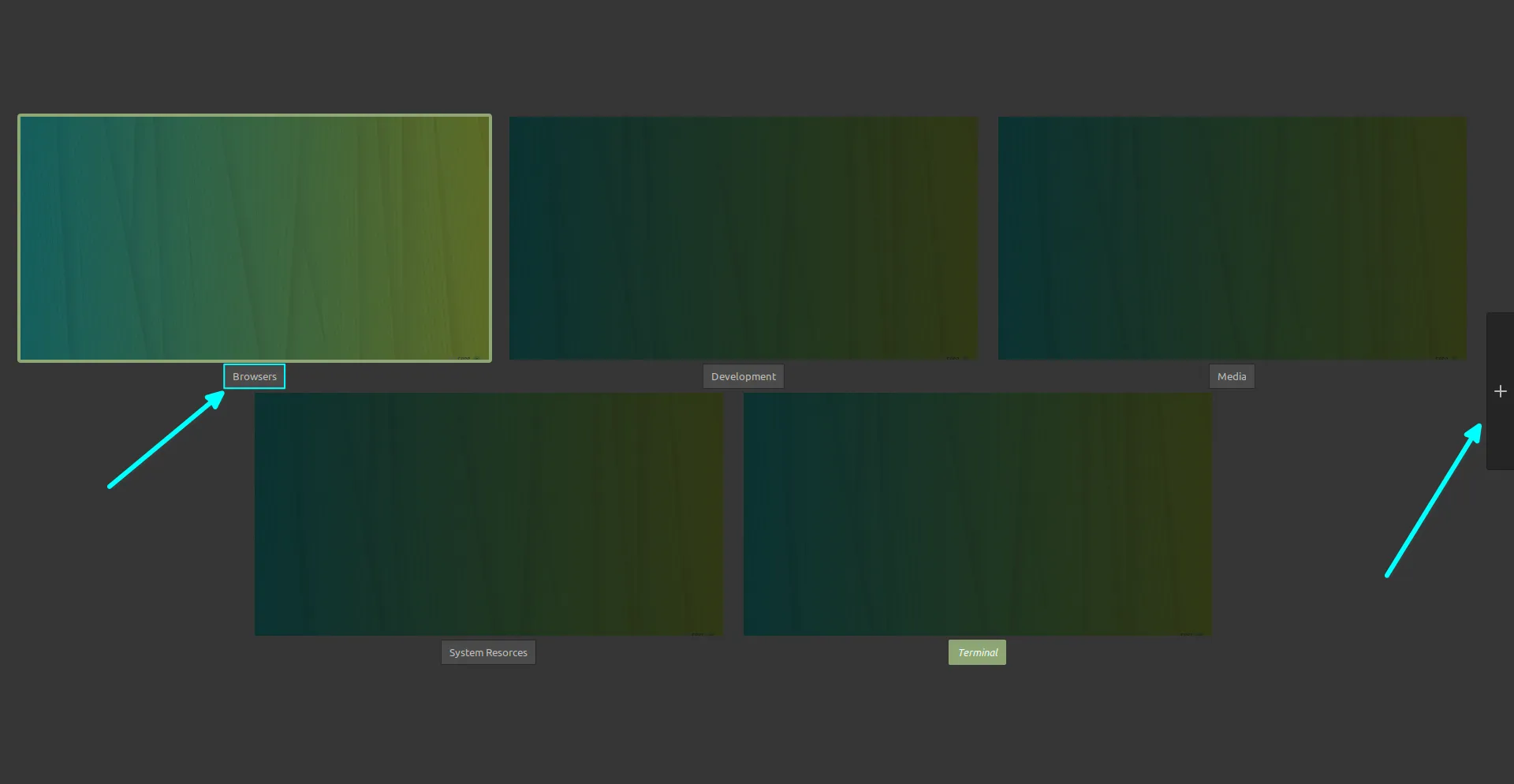 Workspace Overview Accessible from Top Left Corner