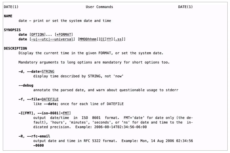 Figure 1: Manual of date command