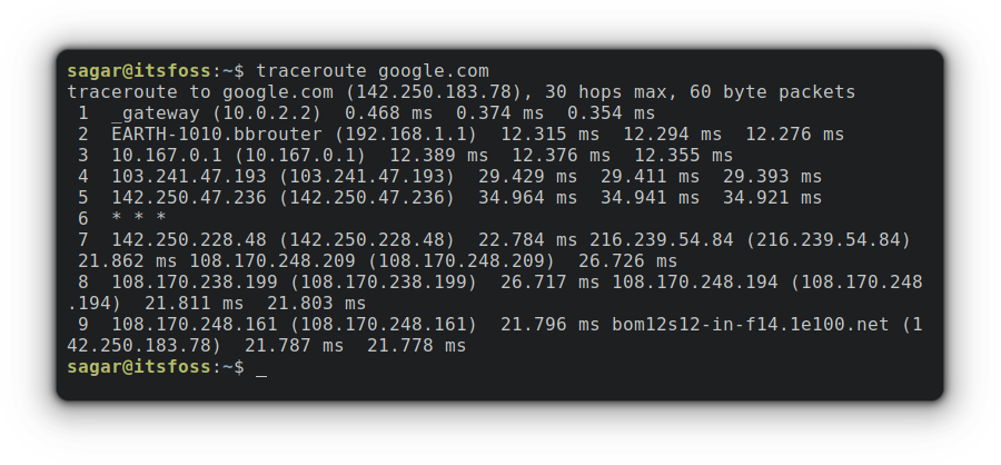 traceroute google.com