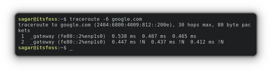 traceroute -6 google.com