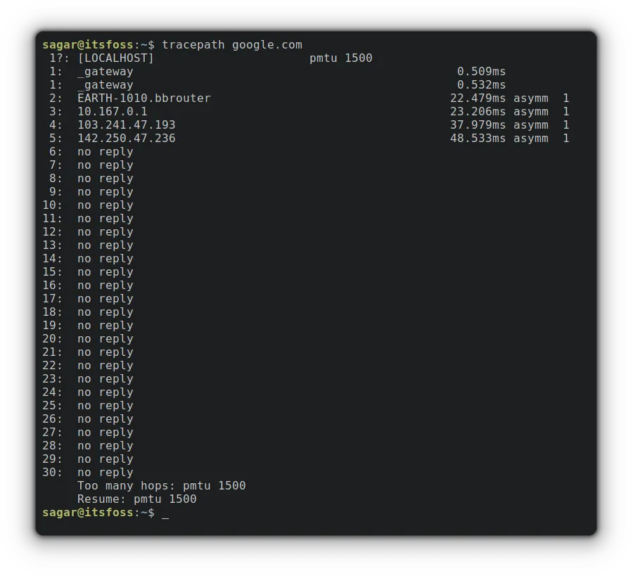 tracepath google.com