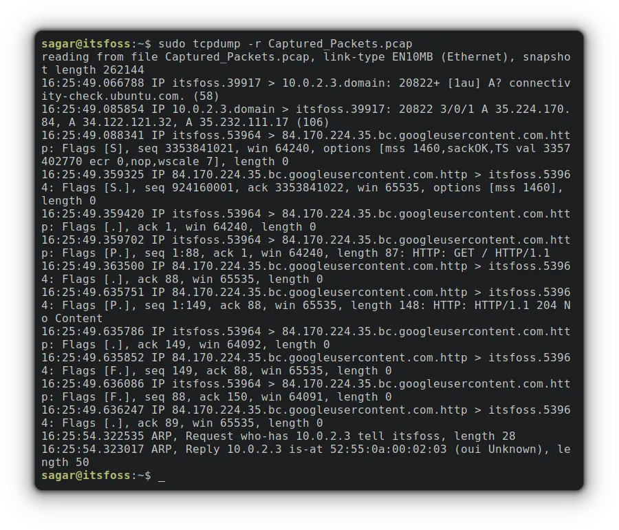 sudo tcpdump -r filename