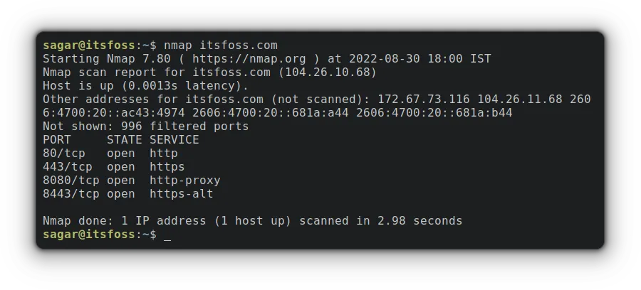 nmap itsfoss.com