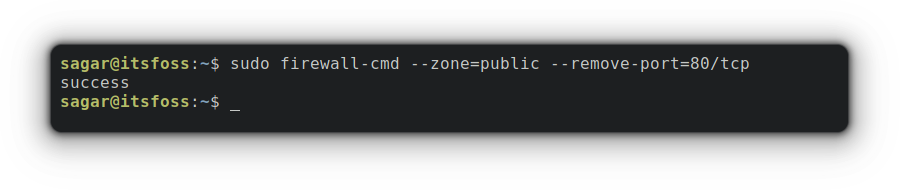 sudo firewall-cmd --zone=public --remove