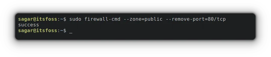 sudo firewall-cmd --zone=public --remove
