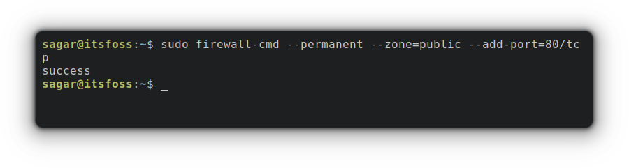 sudo firewall-cmd --permanent --zone=public