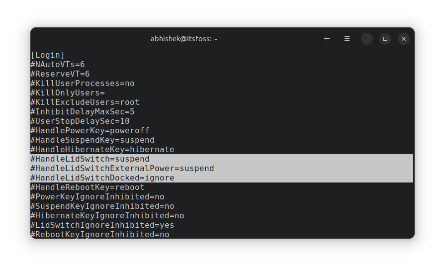 Default laptop lid closing settings