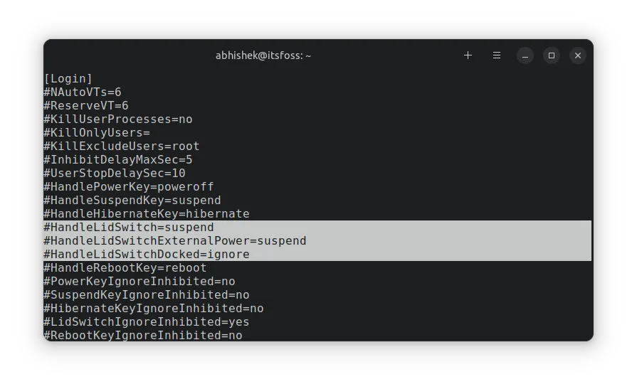 Default laptop lid closing settings