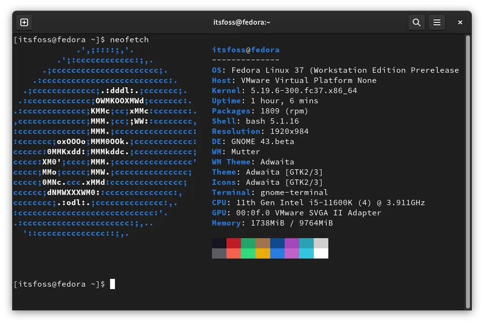 Fedora 37 neofetch