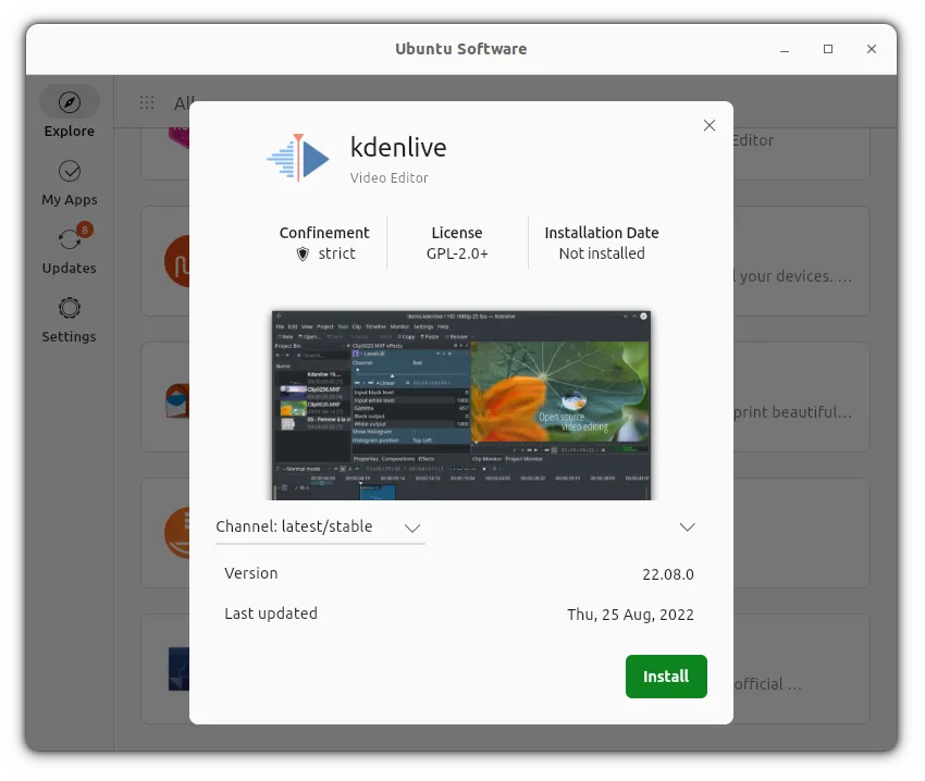 app info section in unofficial ubuntu software