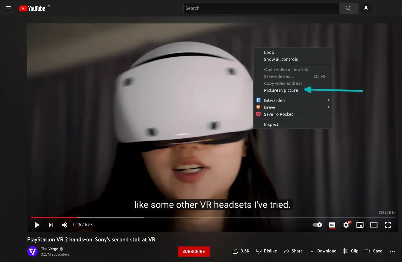 你应该在第二次右键单击中看到画中画选项