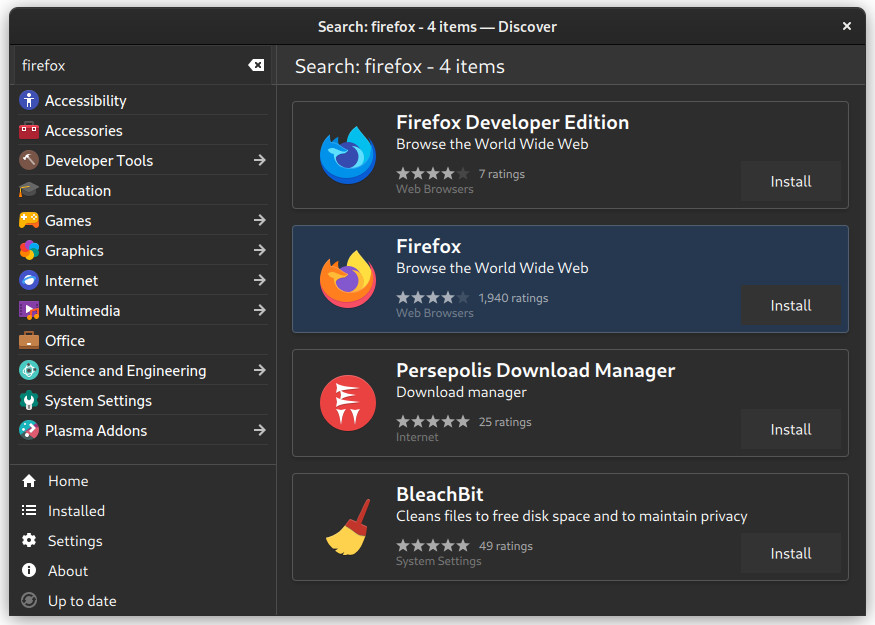 使用 Discover 安装 Firefox