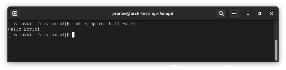 hello-world Snap 包执行