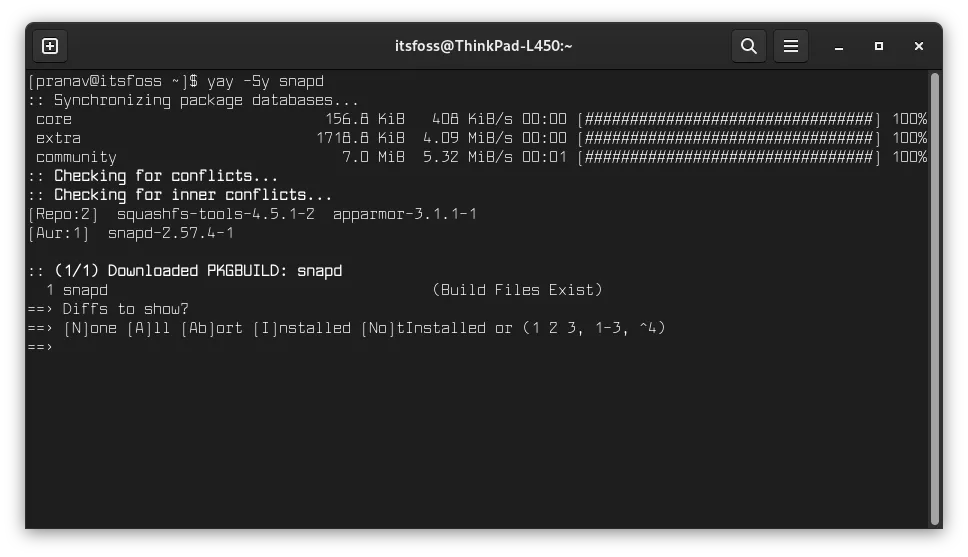 使用 yay 从 AUR 安装 snapd