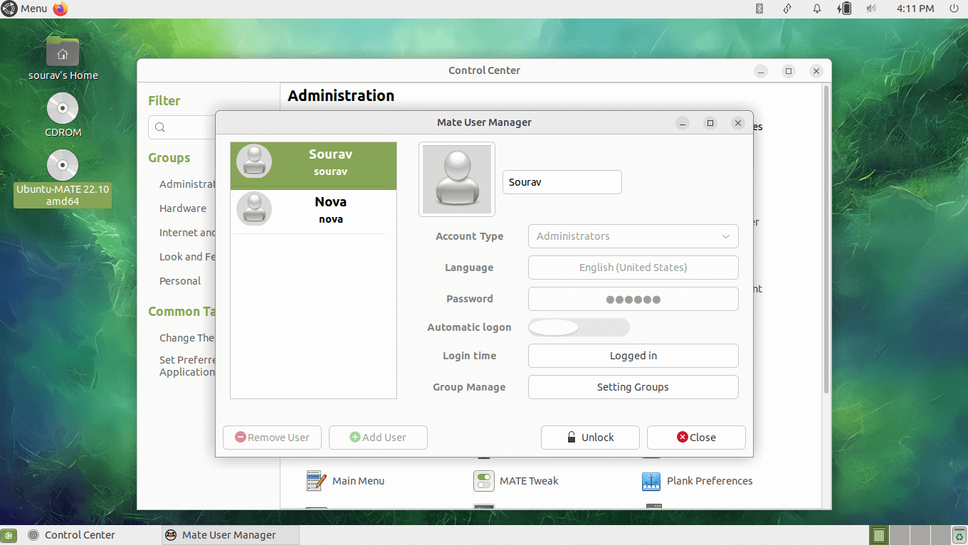 Ubuntu MATE 22.10 用户管理器