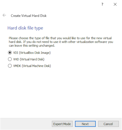 Selecting hard disk file type