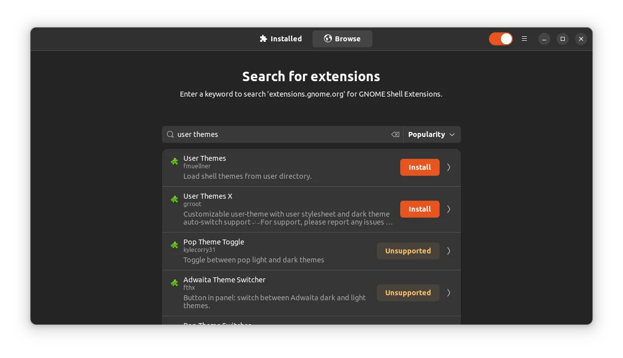install gnome shell extensions user themes blur my shell and dash to dock