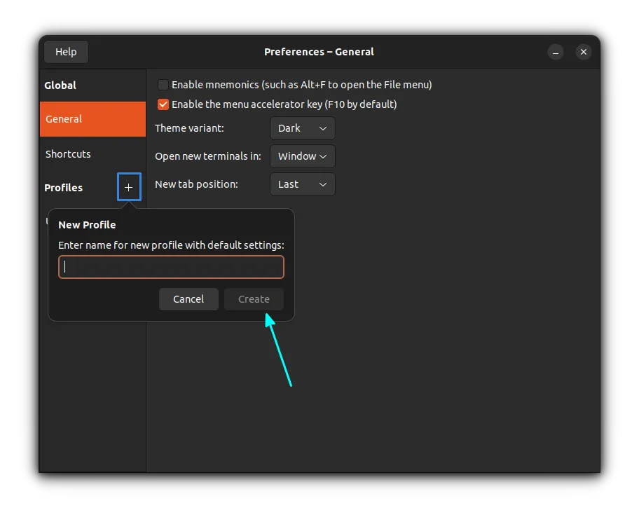 create new profile in gnome terminal