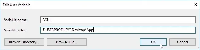 Image of Windows path set.