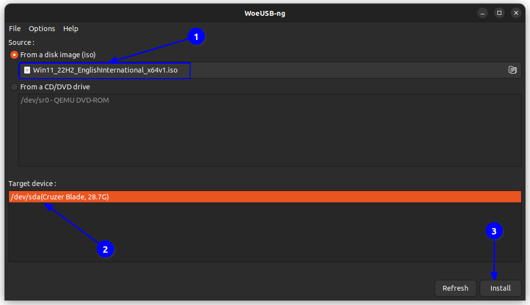 woeusb gui setup