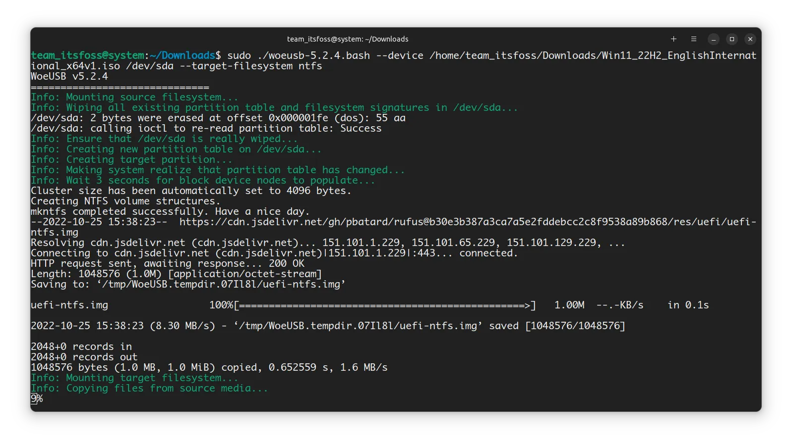 woeusb bash script running without installation