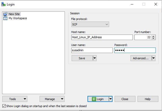 Image of the WinSCP login window.