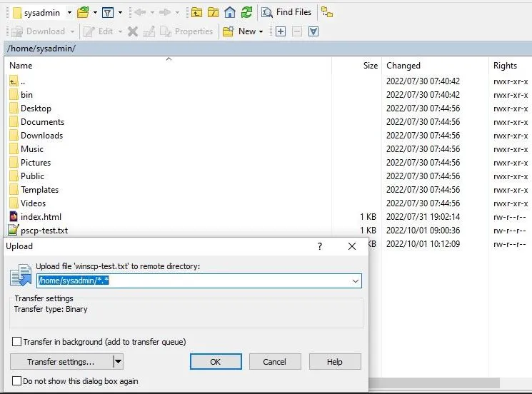 Image of a right click option to upload files in WinSCP.