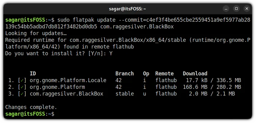 downgrade flatpak package in linux