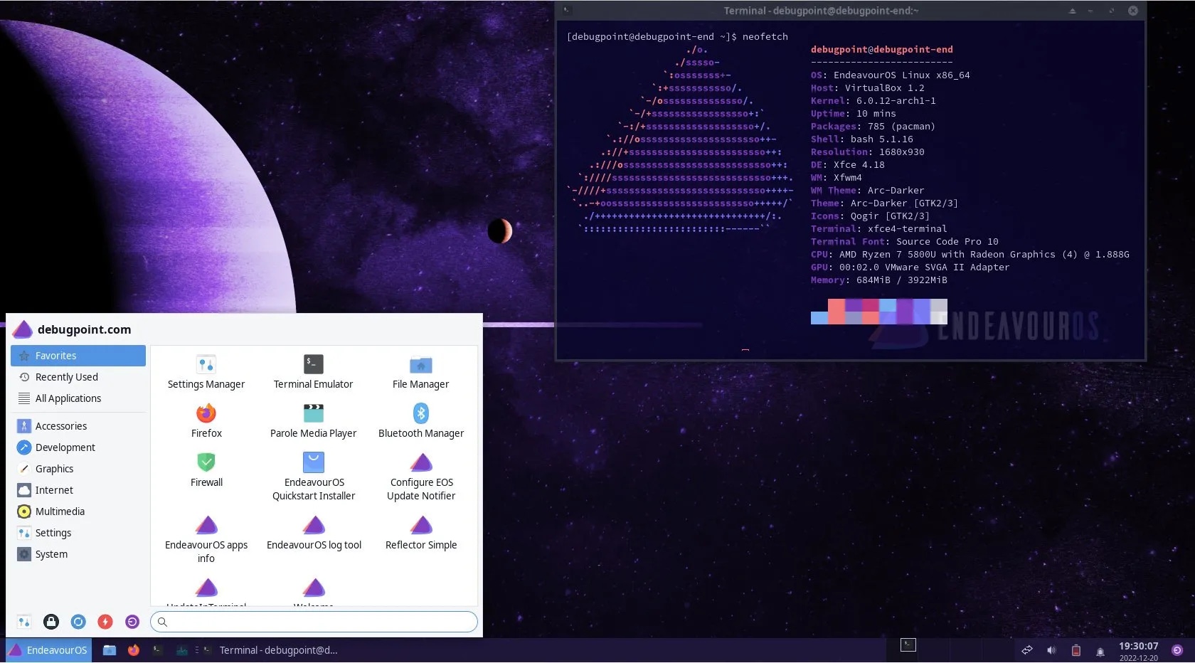 EndeavourOS “Cassini” 桌面带有 Xfce 4.18