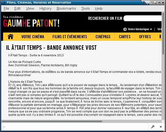 Example of Mojibake on the website of a French movie distributor. The website name has been changed to preserve the innocent.