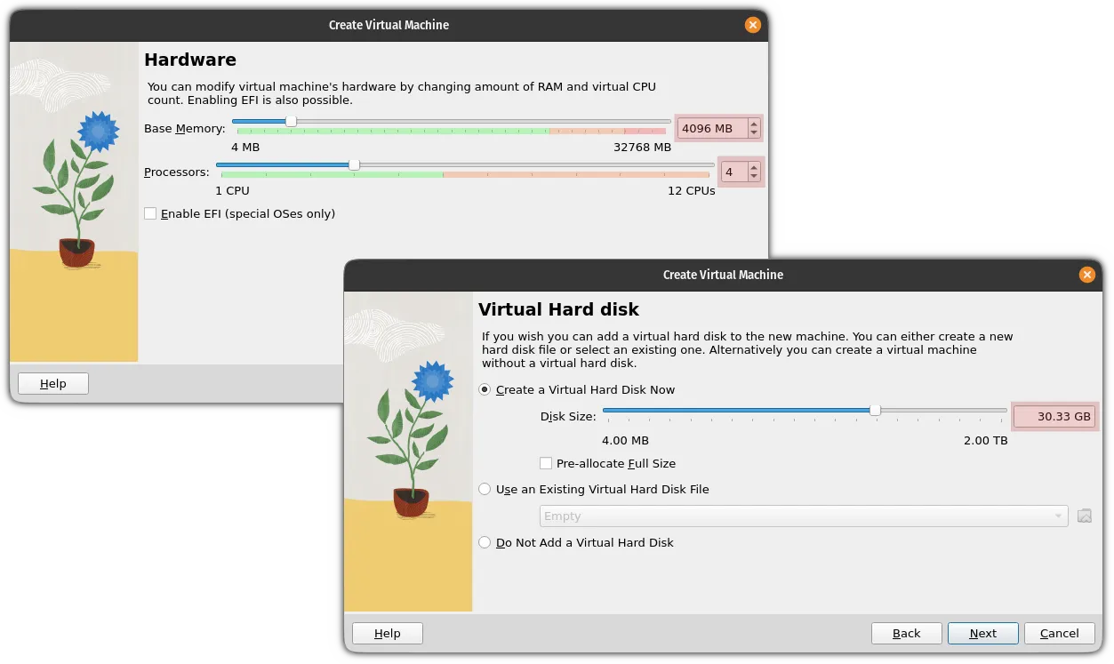 选择 NixOS 虚拟机的硬件