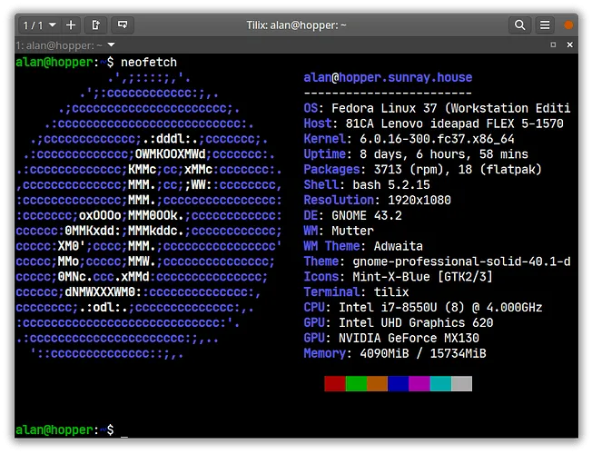 Black terminal with blue text