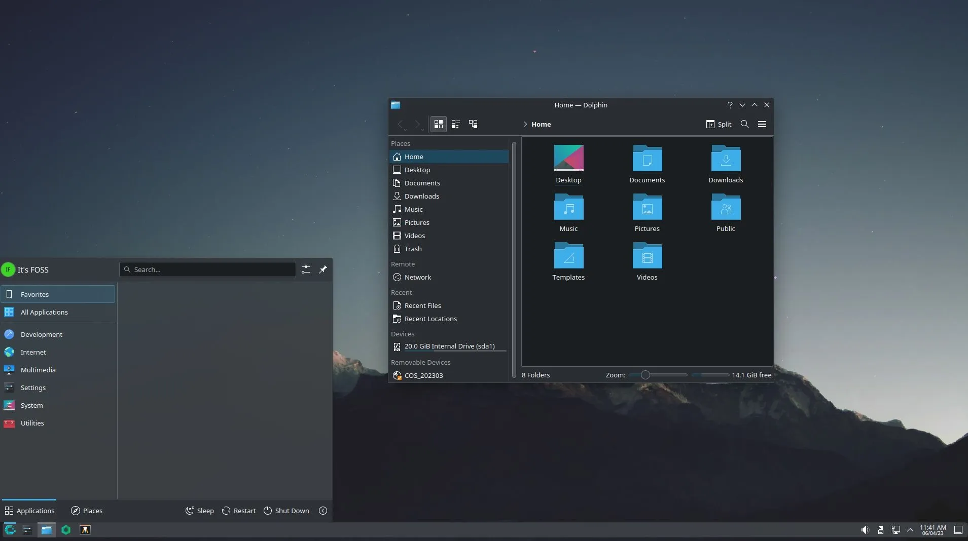 cachyos homescreen with file manager using kde breeze dark theme