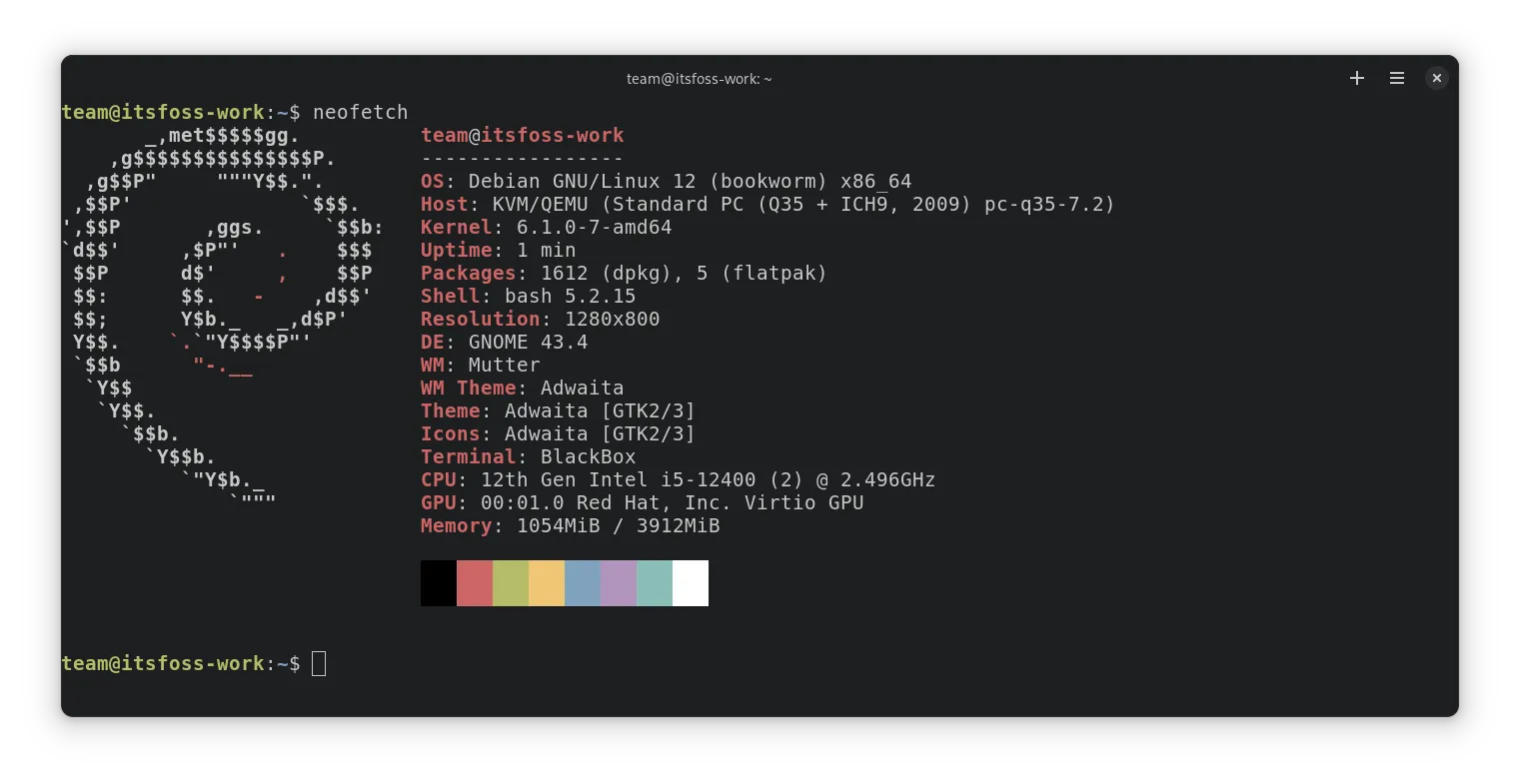 在 Debian 12 上的 neofetch 输出的屏幕截图