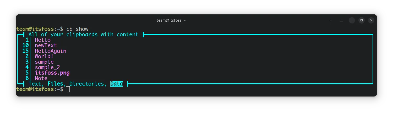 a screenshot of the cb show command on clipboard