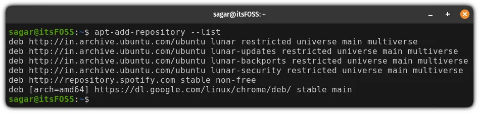 confirm repository removal process by listing enabled repositories in Ubuntu