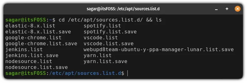 list contents of sources.list.d directory